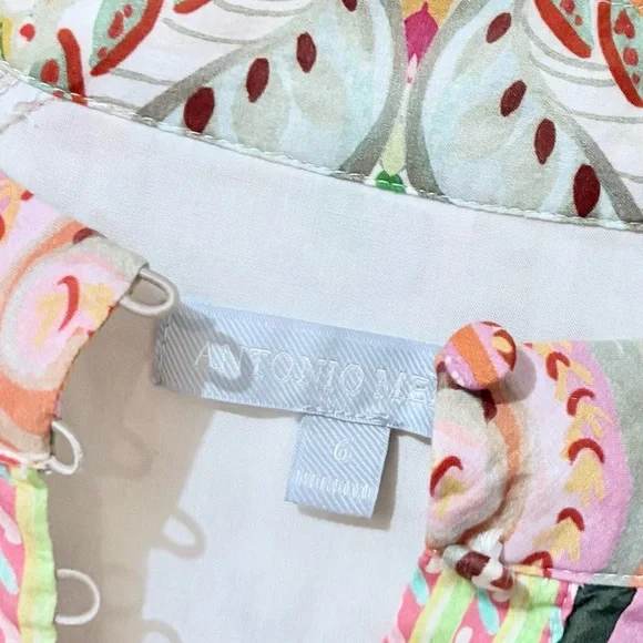 ANTONIO MELANI Brynn Ruffle Hem Floral Print Pintuck Dress Pink Belt 6 - Picture 3 of 10